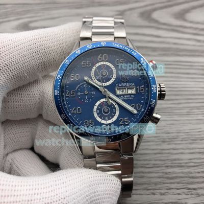 Replica Tag Heuer Carrera Calibre 16 Day-Date SS Blue Replica Watch 43mm